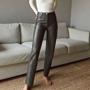 Aritzia Wilfred Original Melina Vegan Leather Pant Dark Olive